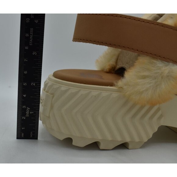 Sorel Womens 10.5 ONA AVE Tawny Buff Leather Faux Fur Ankle Strap Mules Shoes - Picture 11 of 13